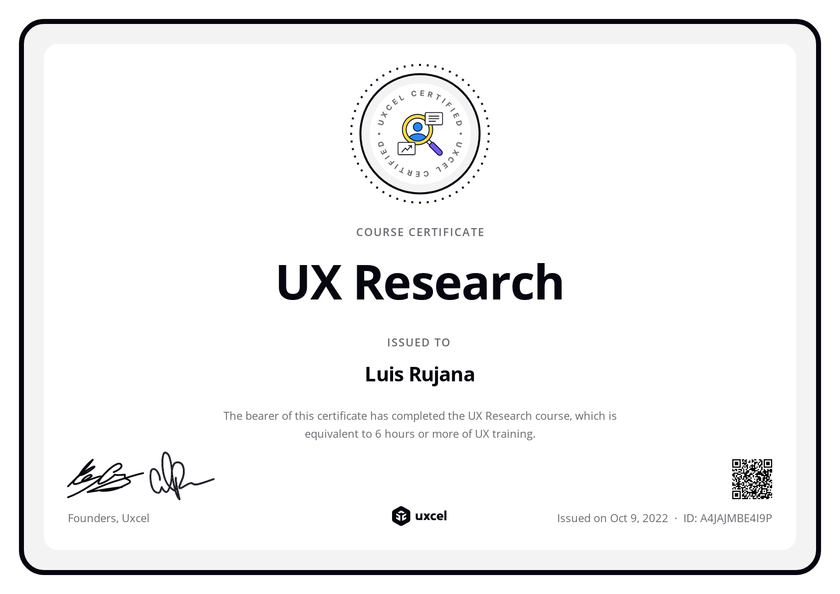 Luis Rujana's certificate
